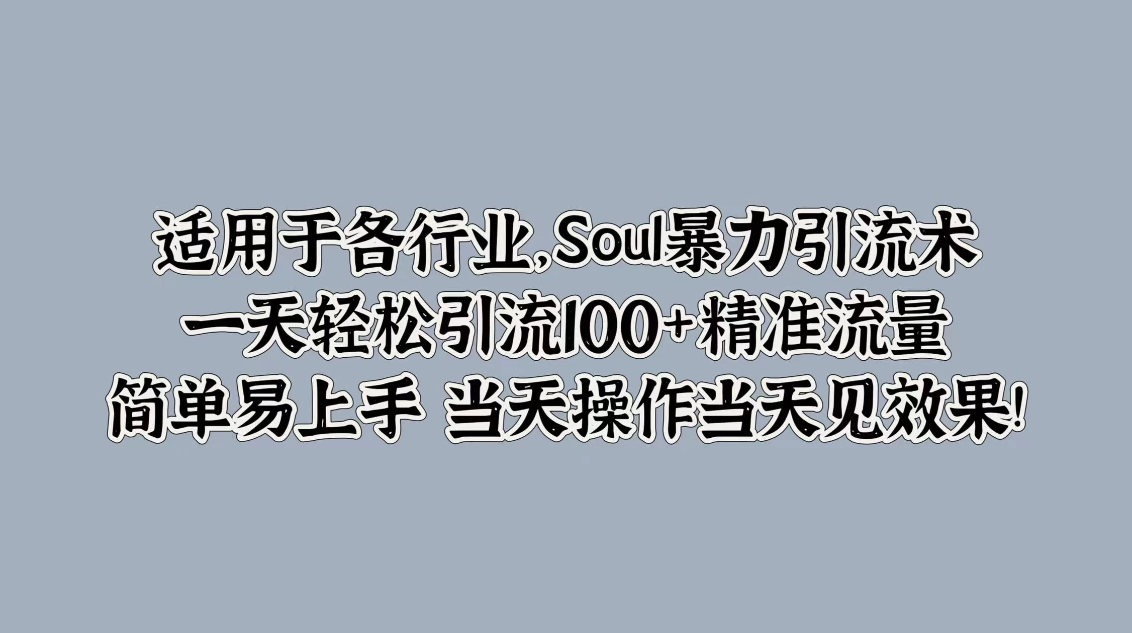 适用于各行业，Soul暴力引流术，一天轻松引流100+精准流量，简单易上手 当天操作当天见效果!-就去找资源网