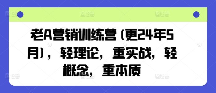 老A营销训练营(更24年9月)，轻理论，重实战，轻概念，重本质-就去找资源网