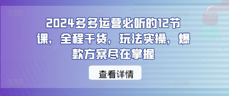 2024多多运营必听的12节课，全程干货，玩法实操，爆款方案尽在掌握-就去找资源网